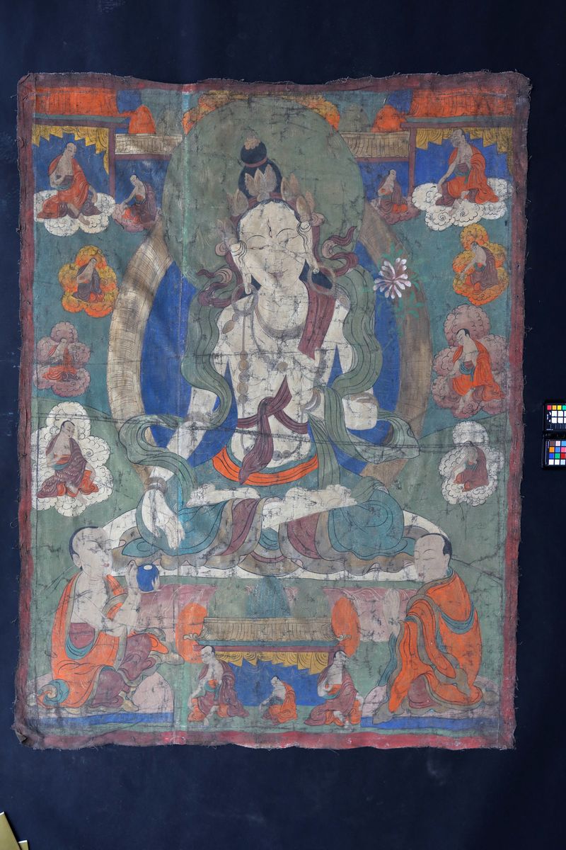 Due Tanka su Seta a Divinità Centrale, Tibet, XIX Secolo