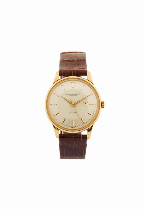 IWC, International Watch Co., Schaffhausen, orologio da polso, automatico, in oro giallo 18K con datario. Realizzato nel 1960 circa