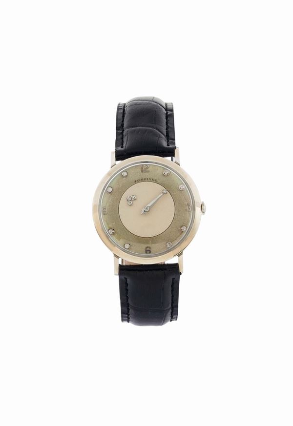 LONGINES, Mistery, 14K white gold wristwatch. Made circa 1960