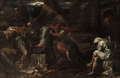 Pietro Testa Detto il Lucchesino (lucca, 1612 – Roma, 1650)scena con Figure e Satiri