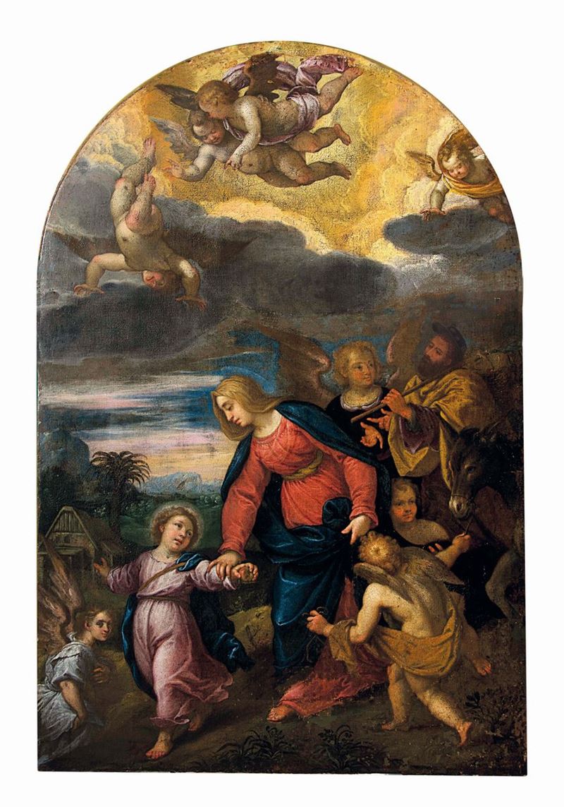 Giovanni Battista Paggi (Genova 1554-1627) Ritorno della Sacra Famiglia dalla fuga in Egitto  - Asta Dipinti Antichi - I - Cambi Casa d'Aste