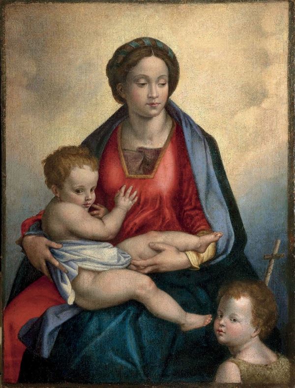 Scuola Toscana del XVII secolo Madonna con Bambino e San Giovannino