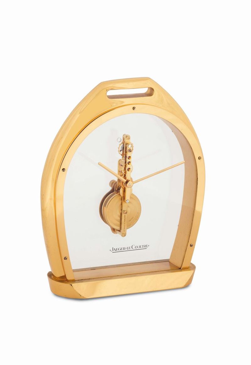 JAEGER LeCOULTRE, Horseshoe, REF. 215.005, gilt brass skeleton desk clock. Made circa 1970  - Auction Watches and Pocket Watches - Cambi Casa d'Aste