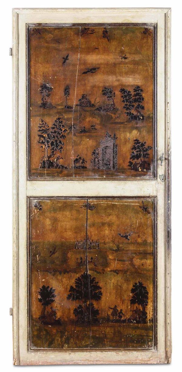 Quattro porte in legno laccato e dipinto ad arte povera, Veneto XVIII-XIX secolo