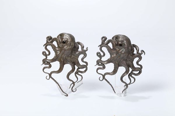 Due polpi in bronzo, XX secolo