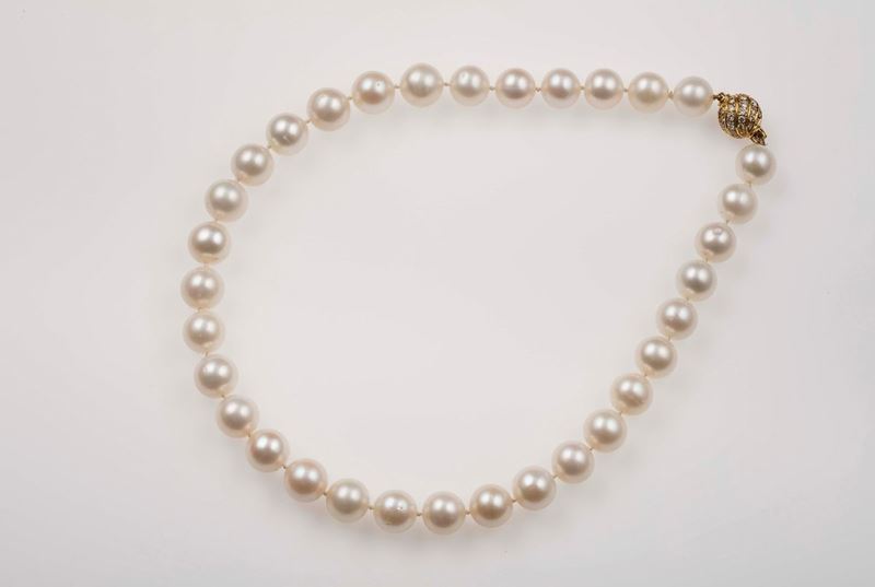 Cultured pearl and diamond necklace  - Auction Vintage, Jewels and Bijoux - Cambi Casa d'Aste