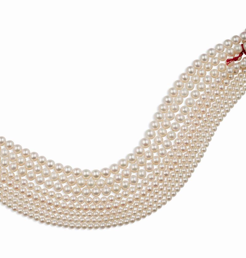 Lot consisting of one cultured pearl necklace and 7 rows of cultured pearls  - Auction Fine Jewels - II - Cambi Casa d'Aste
