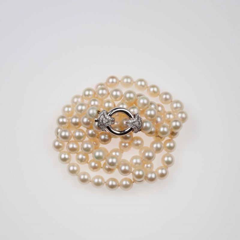 Collana a due fili di perle coltivate  - Asta Fine Jewels - II - Cambi Casa d'Aste