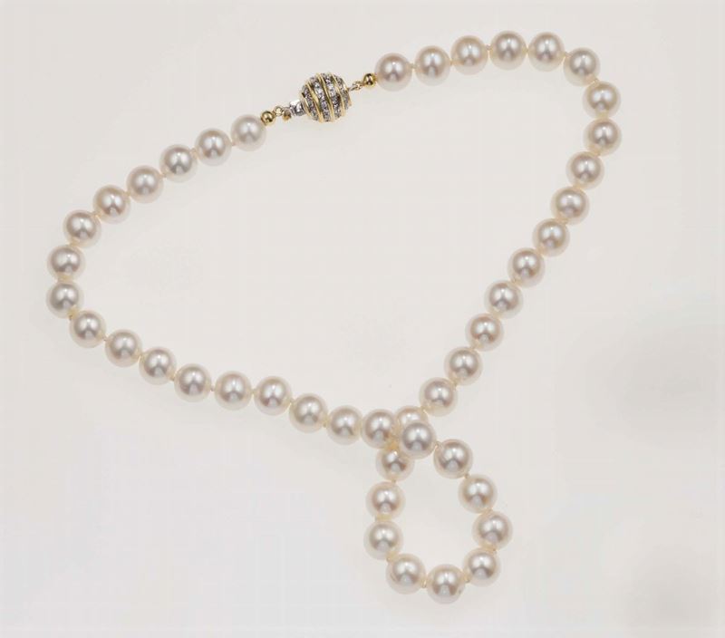 Cultured pearls and diamond necklace  - Auction Fine Jewels - Cambi Casa d'Aste