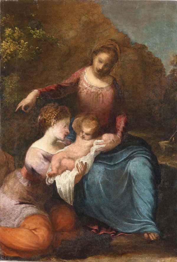 Scuola del XVII secolo Madonna con Bambino e Santa
