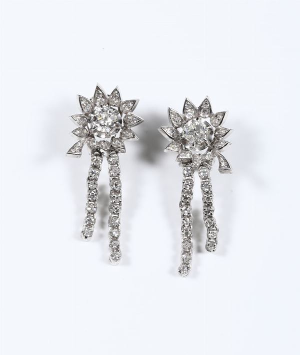 Pair of old-cut diamond pendent earrings