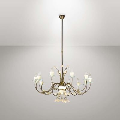 Lampada a Sospensione con Struttura in Ottone e Ottone Laccato.
