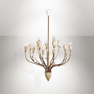 Lampada a Sospensione con Struttura in Ottone ed Ottone Laccato. Dettagli in Metallo.