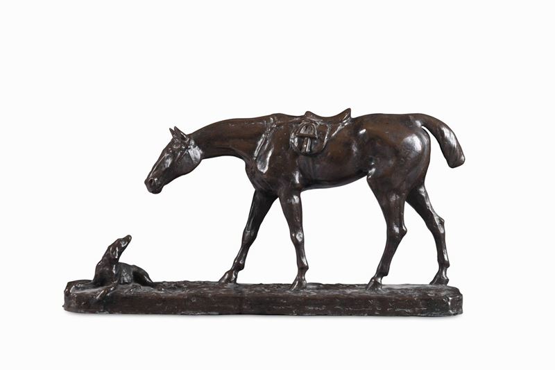 Dario Norfini (XIX secolo) Cavallo con cane accovacciato  - Asta Lo Sport nell'Arte - Cambi Casa d'Aste