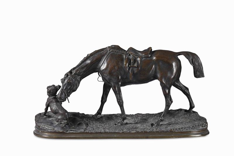 Anonimo del XIX secolo Cavallo che gioca con cane  - Asta Lo Sport nell'Arte - Cambi Casa d'Aste