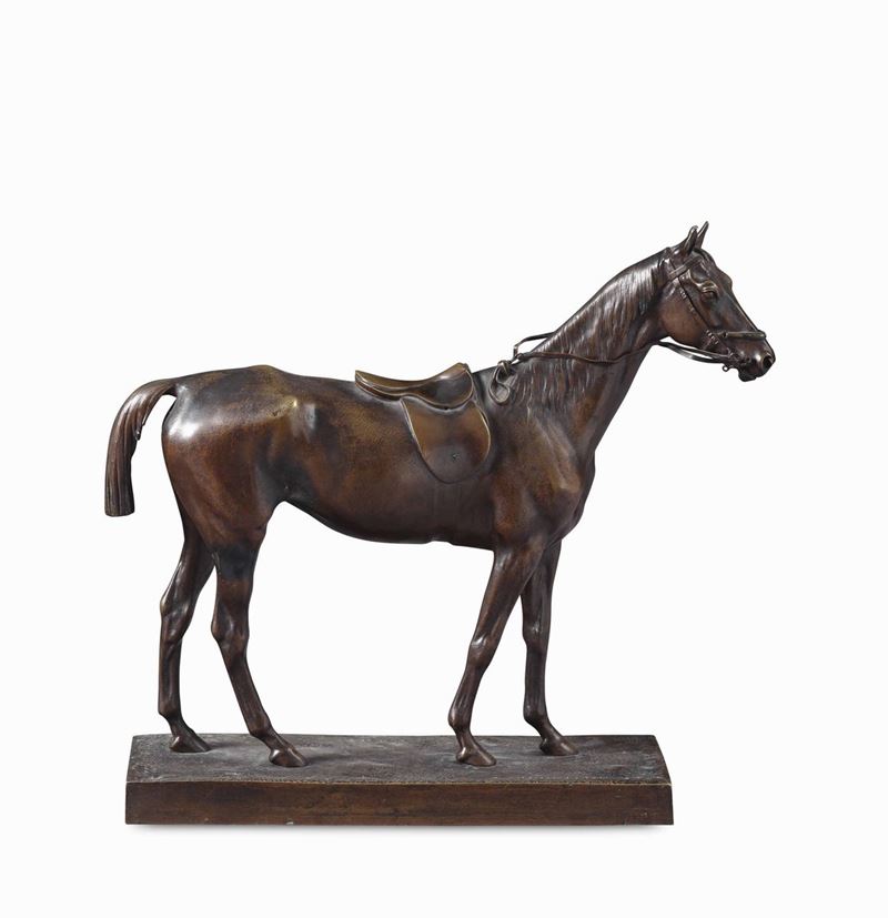 Hippolyte Joseph Cuvelier (1803-1876) Cavallo sellato con finimenti  - Asta Lo Sport nell'Arte - Cambi Casa d'Aste