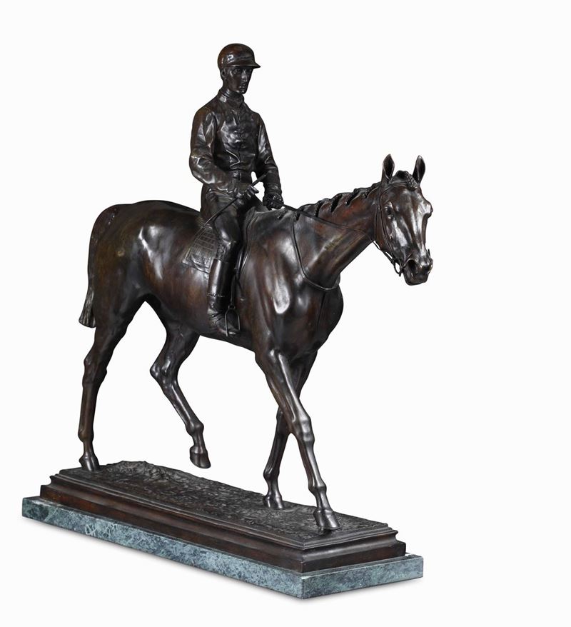 Isidore Jules Bonheur (1827-1901) Cavallo con fantino e finimenti  - Asta Lo Sport nell'Arte - Cambi Casa d'Aste