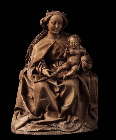 Scultura in Legno di Tiglio Rappresentante Madonna con Bambino, Norimberga, Cerchia di Veit Stoss...