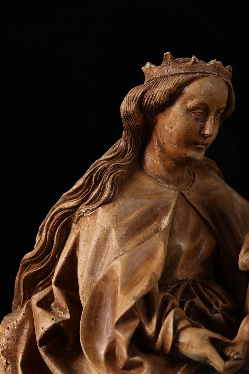 Scultura in Legno di Tiglio Rappresentante Madonna con Bambino, Norimberga, Cerchia di Veit Stoss...