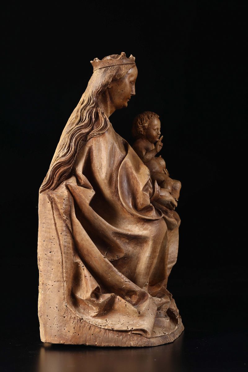 Scultura in Legno di Tiglio Rappresentante Madonna con Bambino, Norimberga, Cerchia di Veit Stoss...