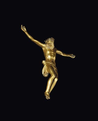 Corpus Christi in Bronzo Fuso, Cesellato e Dorato. Fonditore Dell’italia del Nord o D’oltralpe At...