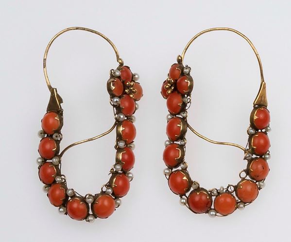 Pair of rare coral pendent earrings