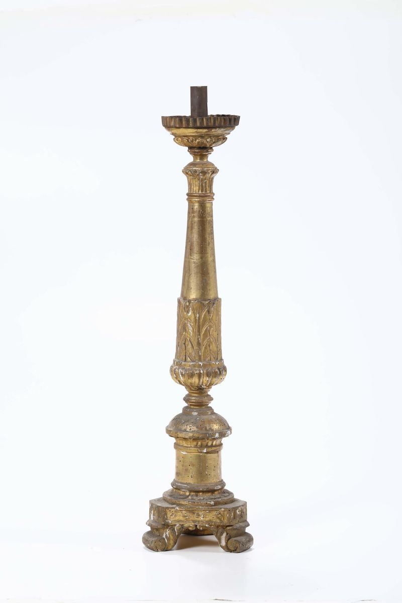 Candeliere intagliato e dorato, XVIII secolo  - Asta Asta a Tempo antiquariato - II - Cambi Casa d'Aste