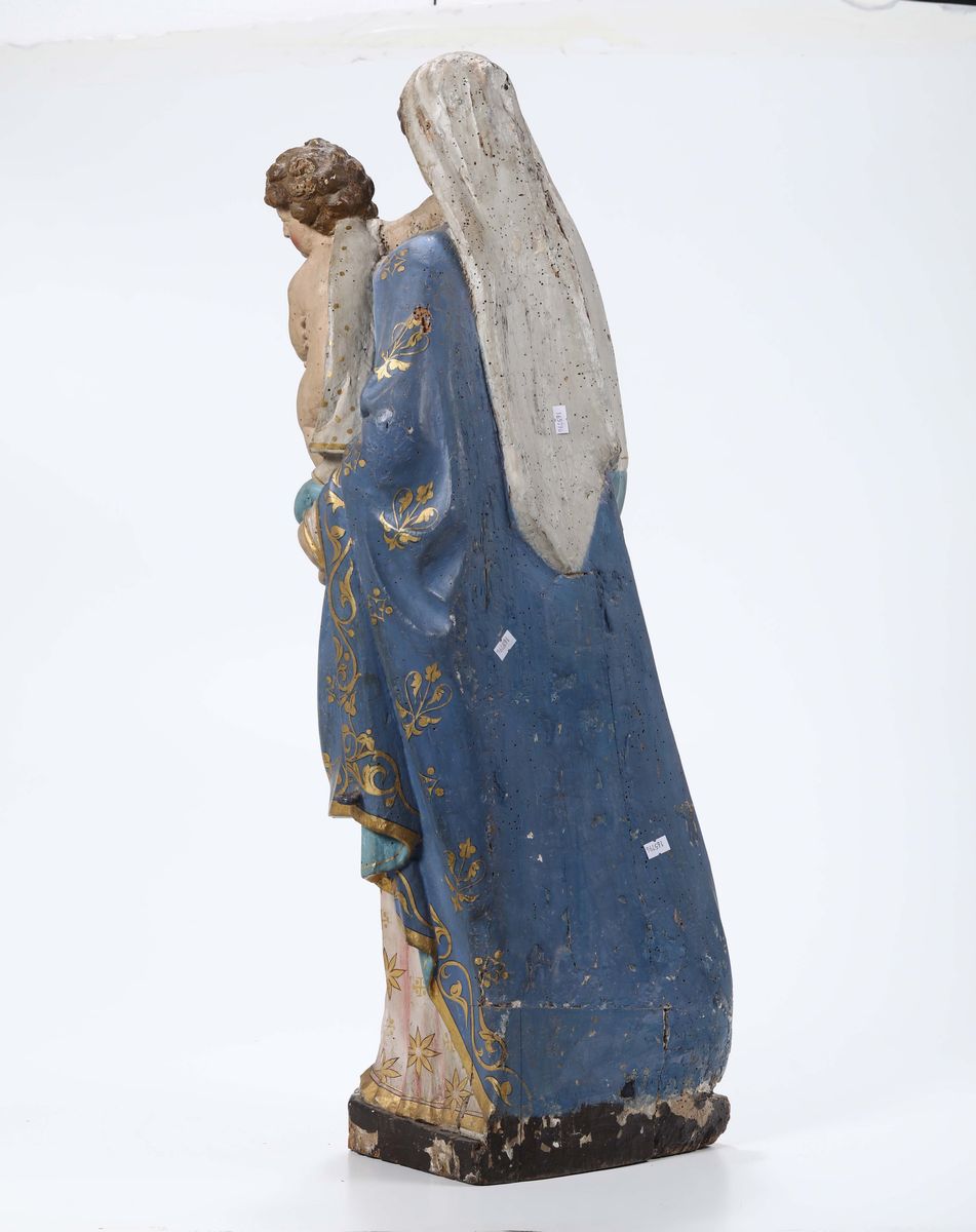Madonna con Bambino in Legno Policromo e Dorato, Arte Barocca Italiana del XVII-XVIII Secolo