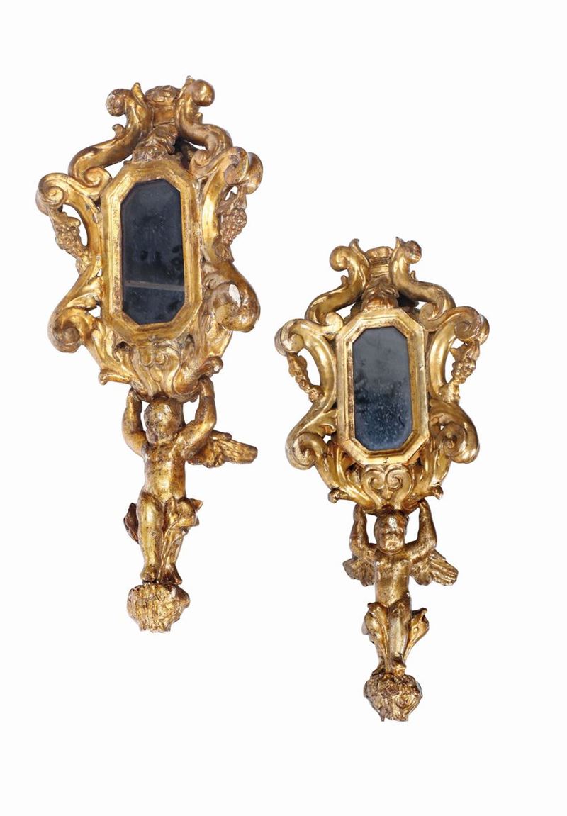Coppia di lampade processionali in legno intagliato e dorato, XVIII secolo  - Auction Fine Art - Cambi Casa d'Aste