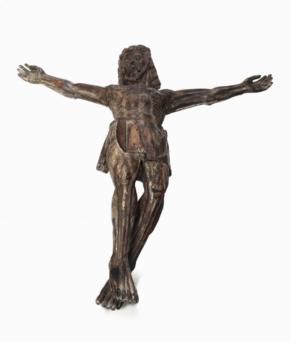 Cristo crocifisso in legno, arte rinascimentale XV-XVI secolo