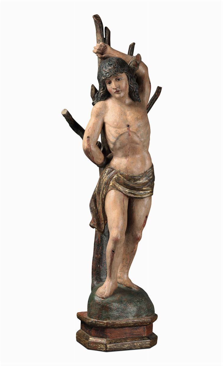 S. Sebastiano in Legno Policromo. Arte Italiana del XVI Secolo.