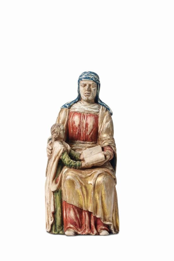 Gruppo in legno policromo raffigurante Sant’Anna e la Vergine Maria, Italia del nord, XVI secolo