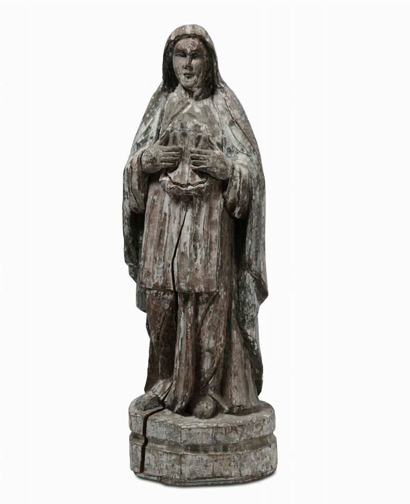 Santa in legno scolpito, scultore del XVII-XVIII secolo  - Asta Asta a Tempo Scultura - Cambi Casa d'Aste