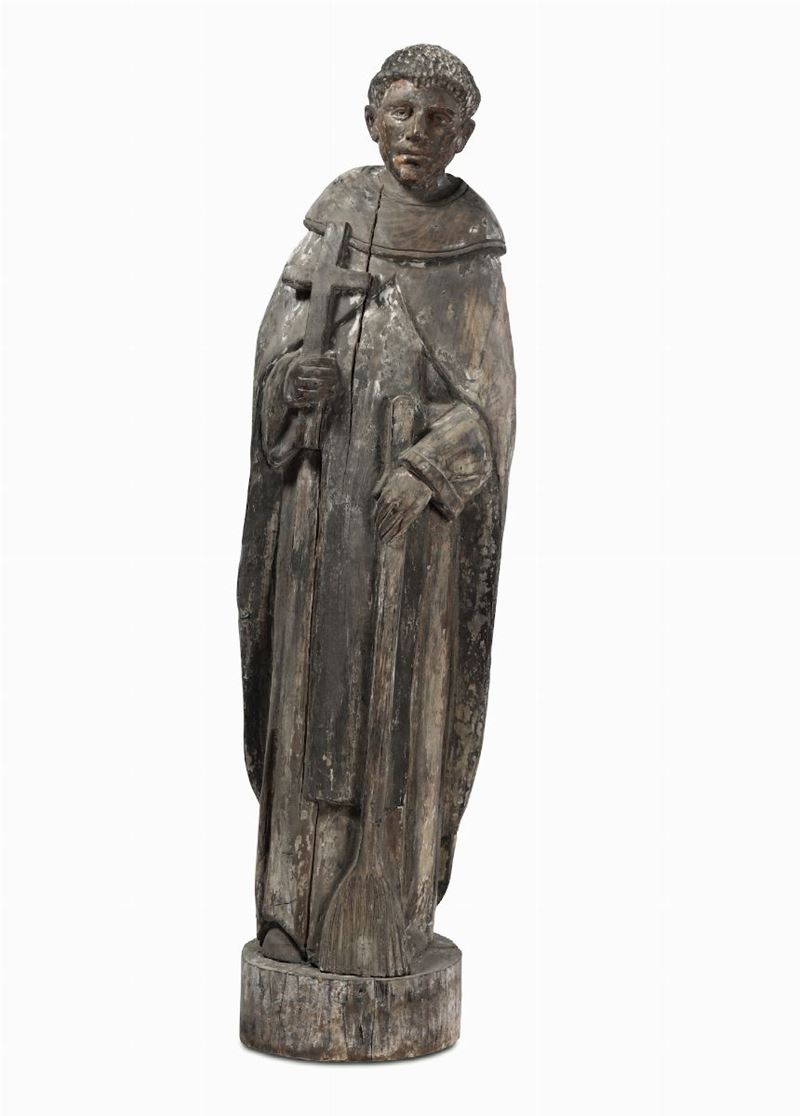 Santo in legno scolpito, scultore del XVII-XVIII secolo  - Auction Sculpture and Works of Art - Time Auction - Cambi Casa d'Aste
