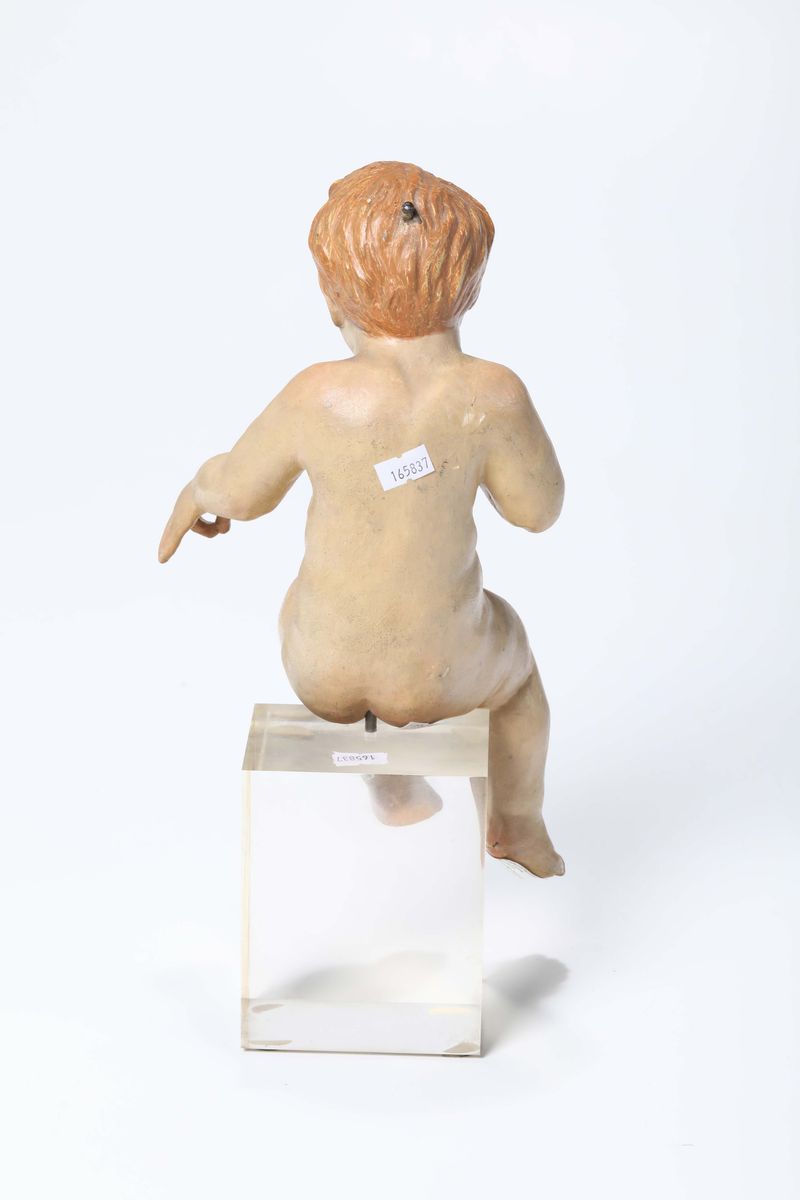 Gesù Bambino in Legno Policromo e Occhi in Vetro, Italia XVIII Secolo