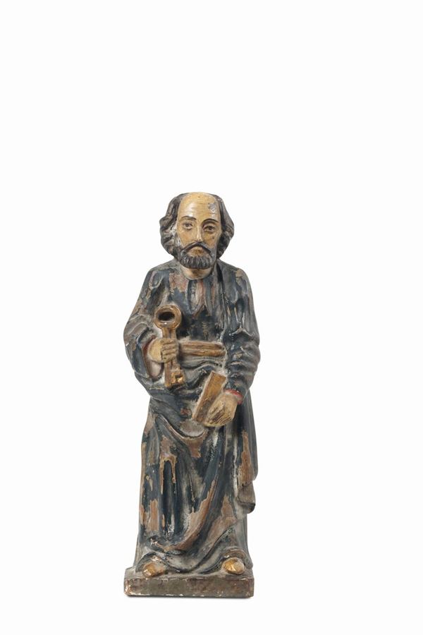 S.Pietro in legno policromo e dorato, arte del XVII secolo