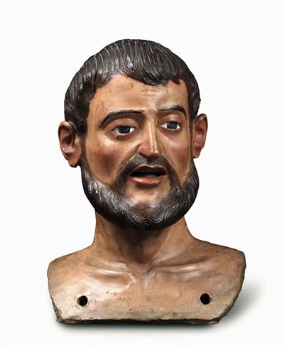 Testa Virile in Terracotta Policroma e Vetro. Scultore Barocco Dell’italia Meridionale (napoli?) ...