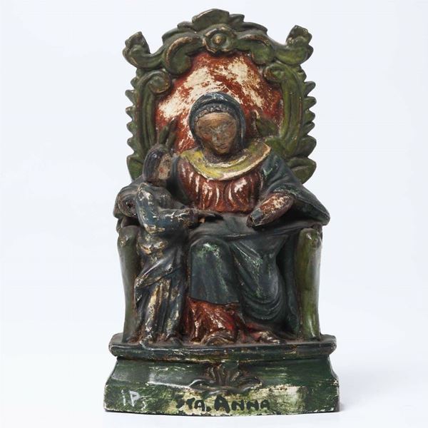 S.Anna e la Vergine in legno policromo, intagliatore del XIX-XX secolo