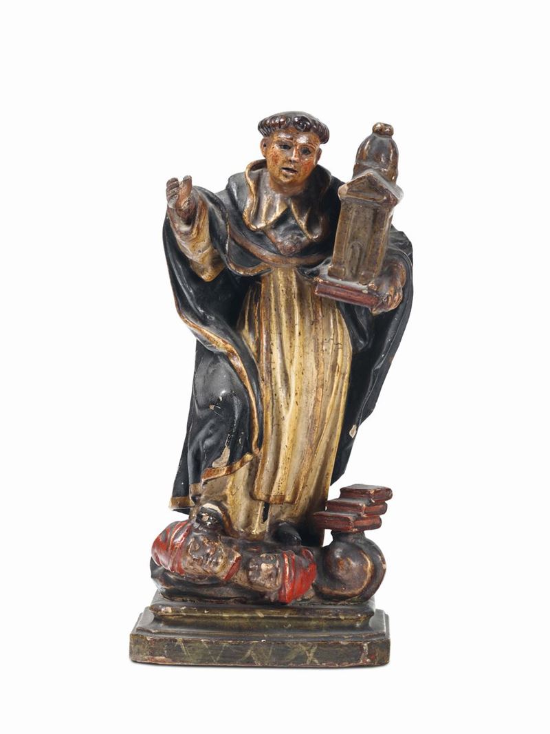S.Tommaso d’Aquino in legno intagliato, Spagna? XVIII secolo  - Auction Sculture Timed Auction - Cambi Casa d'Aste