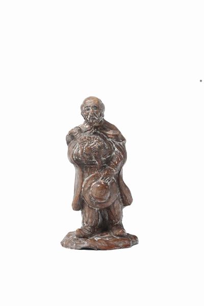 Contadino con Pecorella in Terracotta, Italia XIX Secolo