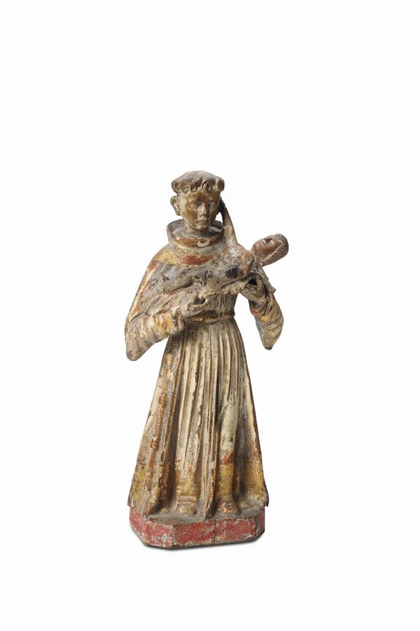 S.Antonio da Padova in legno policromo, arte popolare del XVII-XVIII secolo