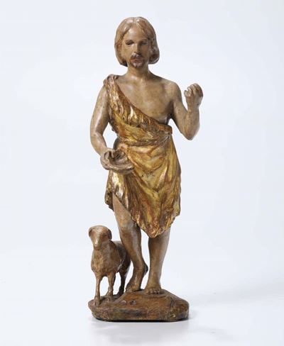 S.giovanni Battista in Legno Policromo e Dorato, Arte Italiana o Spagnola del XVII Secolo