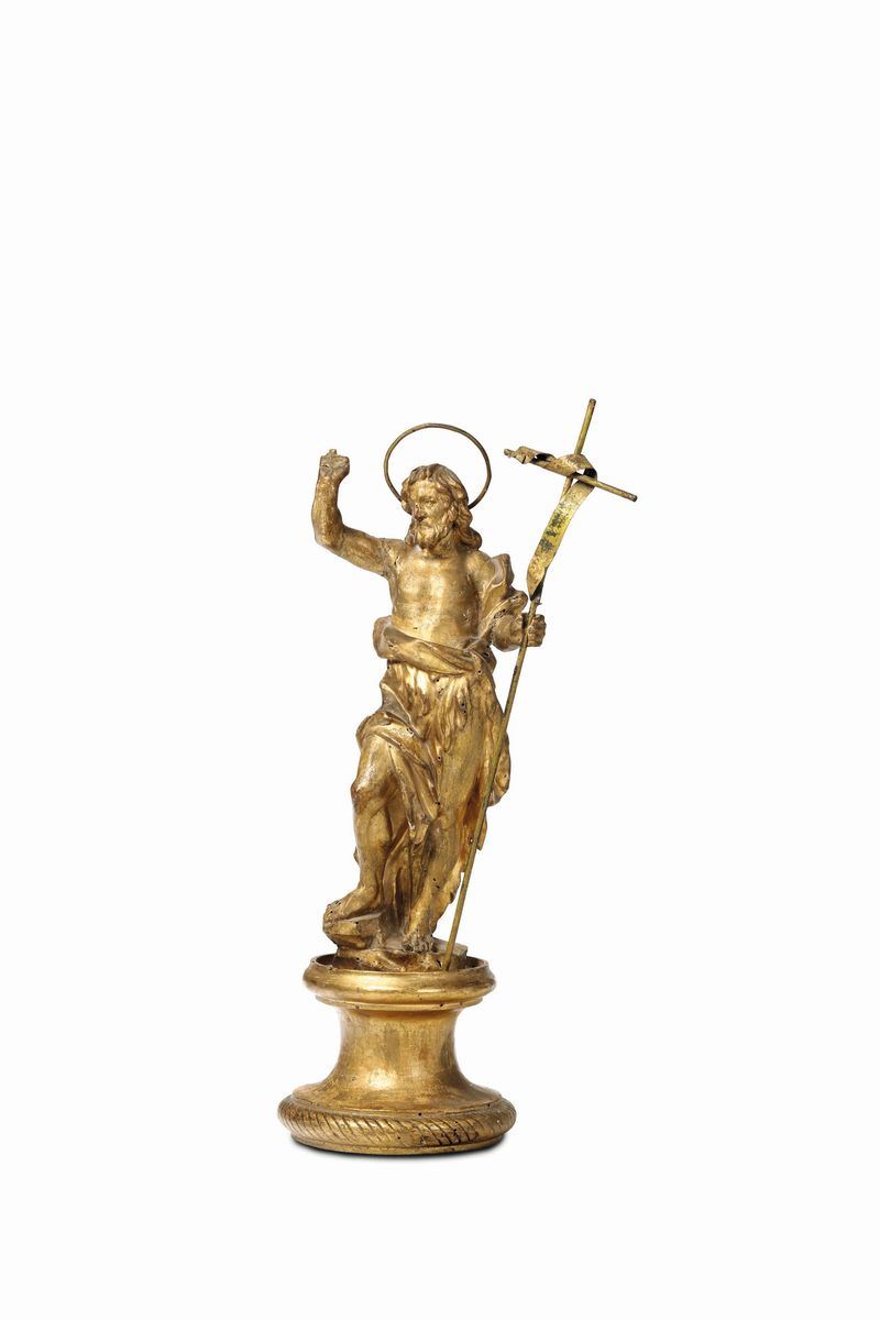 San Giovanni Battista in legno dorato su base tornita, scultore barocco attivo in Italia tra il XVII ed il XVIII secolo  - Auction Fine Art - Cambi Casa d'Aste