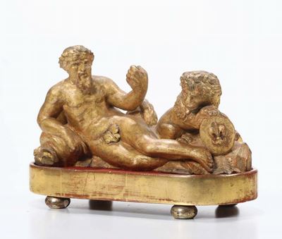 Allegoria del Fiume Arno in Legno Scolpito e Dorato, Toscana XVIII Secolo