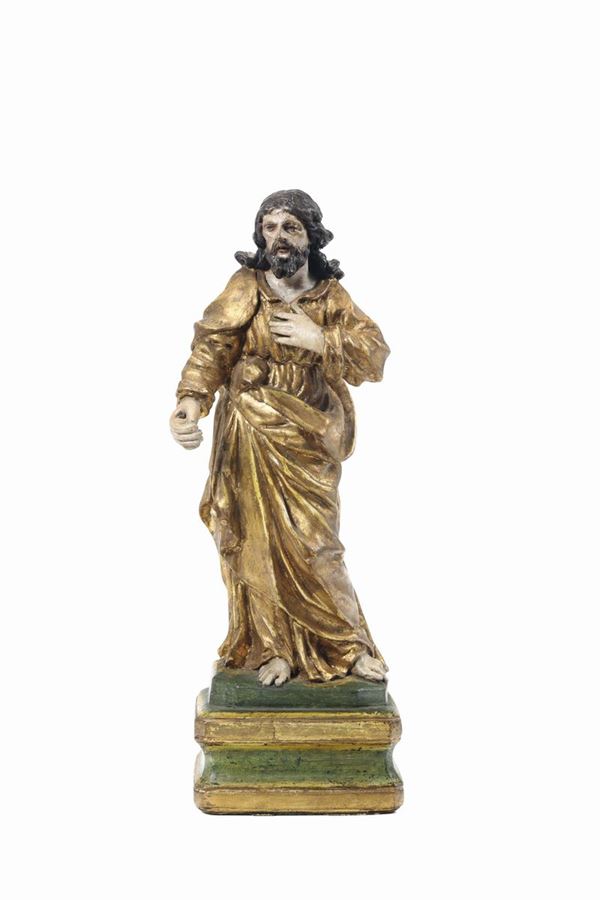 Gesù Cristo in legno policromo e dorato, arte barocca italiana tra XVII-XVIII secolo
