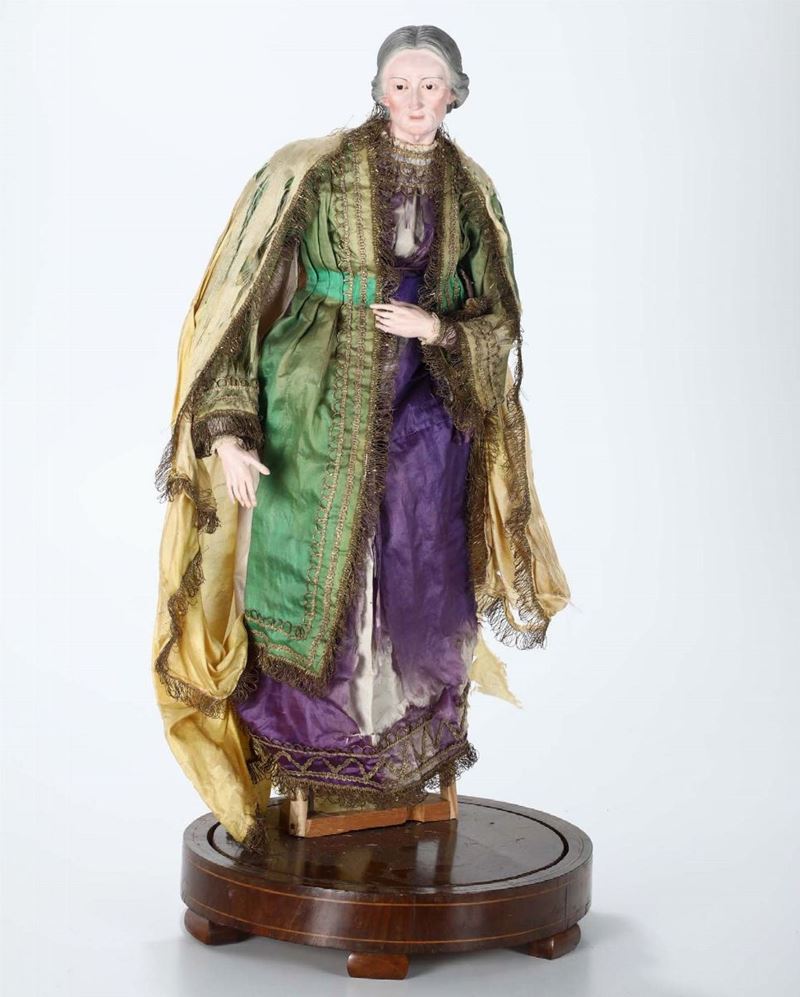 Figura da presepe raffigurante S.Anna in legno e imbottitura, Napoli XVIII-XIX secolo  - Asta Asta a Tempo Scultura - Cambi Casa d'Aste