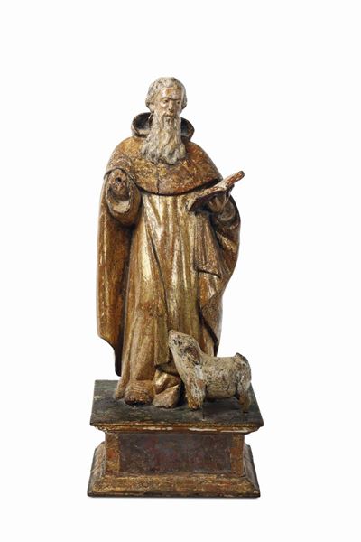 S. Antonio Abate in Legno Policromo e Dorato, Scultore Barocco, Italia XVIII Secolo