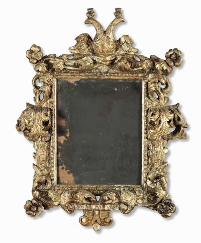 Specchiera in Legno Intagliato e Dorato, Emilia XVII Secolo