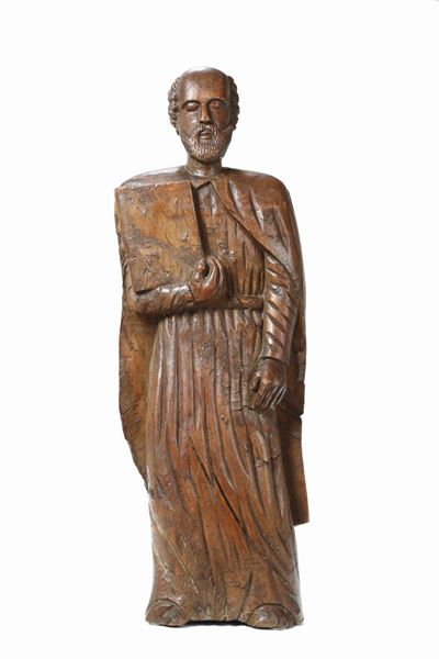Evangelista in Legno Scolpito e Dipinto, XVI-XVII Secolo