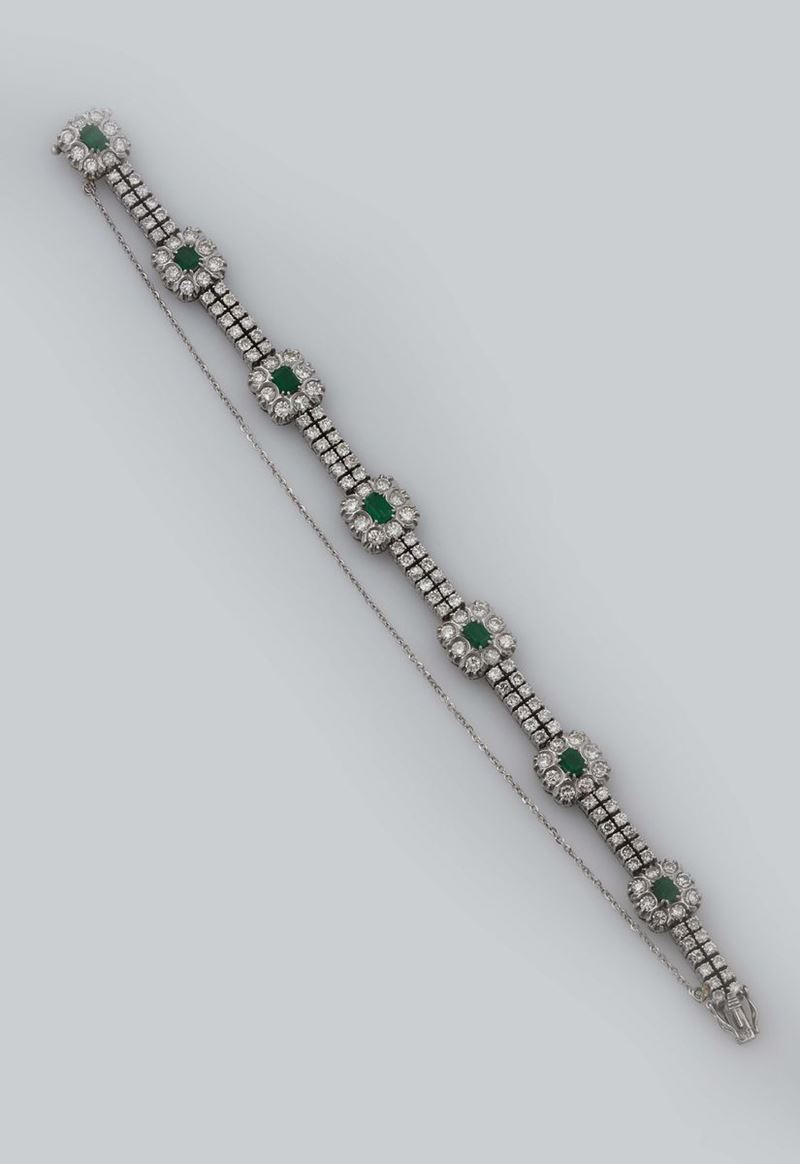 Emerald and diamond gold bracelet  - Auction Fine Jewels - II - Cambi Casa d'Aste